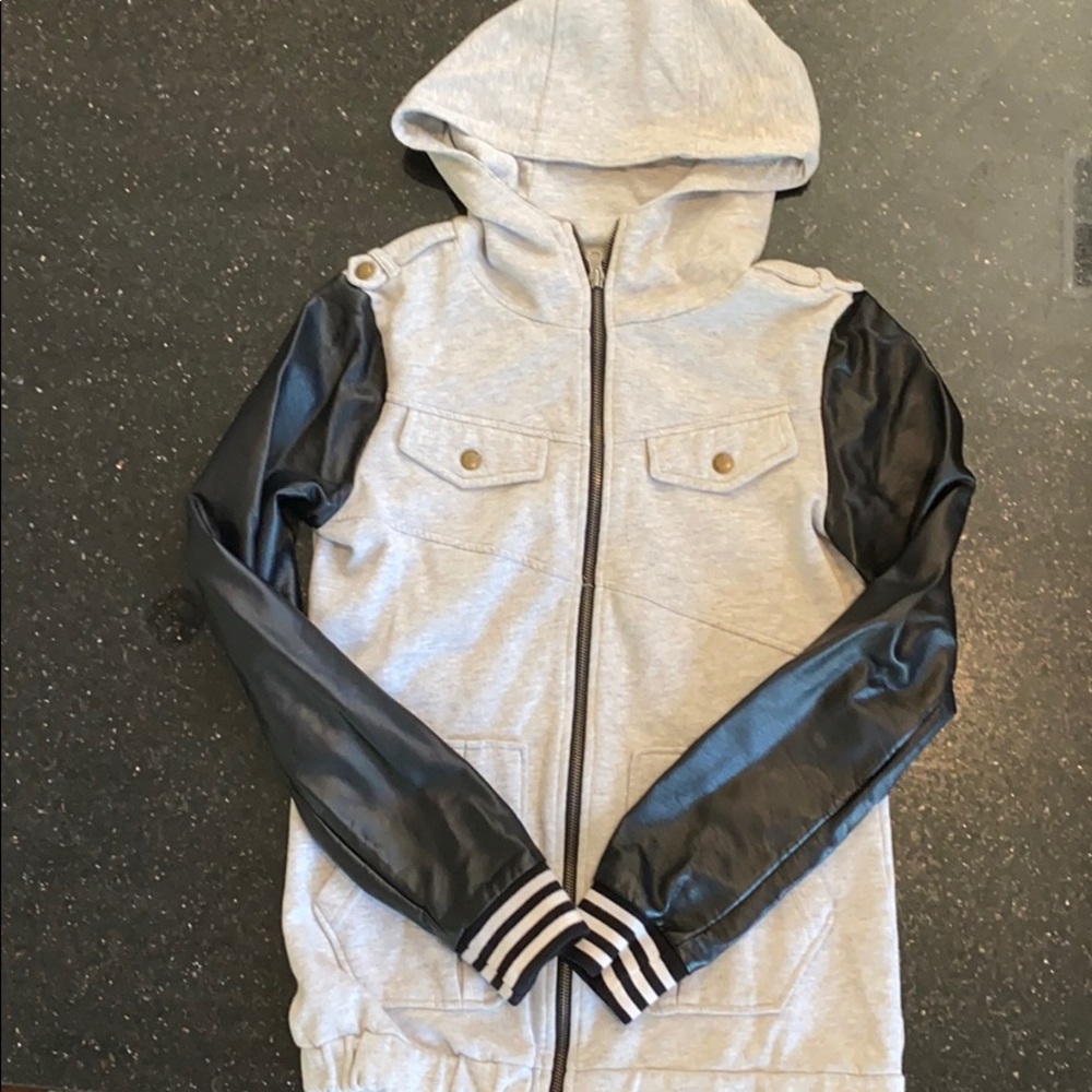 Volcom Faux Leather Sleeve Zip Up Hoodie